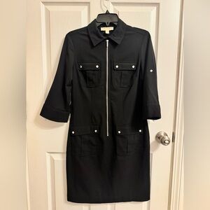 Michael Kors Women’s Brown Zip Up Collared Maxi Dress Size S 3/4 Sleeves